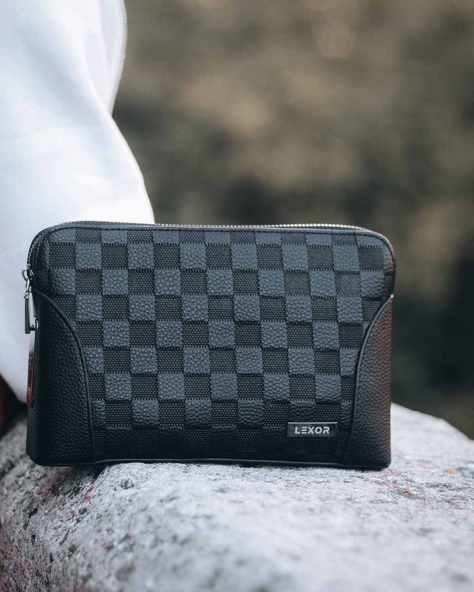 LEXOR checkered clutch